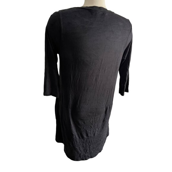 Peach Love Faux Suede Black Dress Sz Medium Womens 3/4 Sleeve Knee Length Pocket - Picture 8 of 10